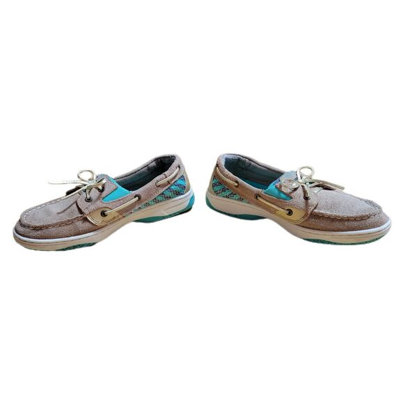 Sperry Girls 5m Leather Topsider Butterflyfish Green Sequin Boat Shoes READ - Picture 5 of 9